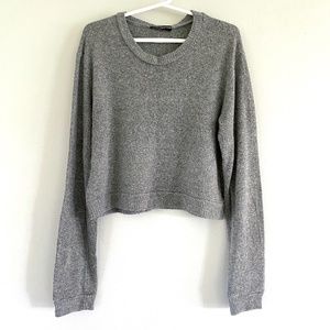 Soft Cropped Grey Crew Neck Sweater